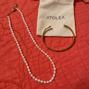 Atolea pearl necklace and hammered cuff bracelet